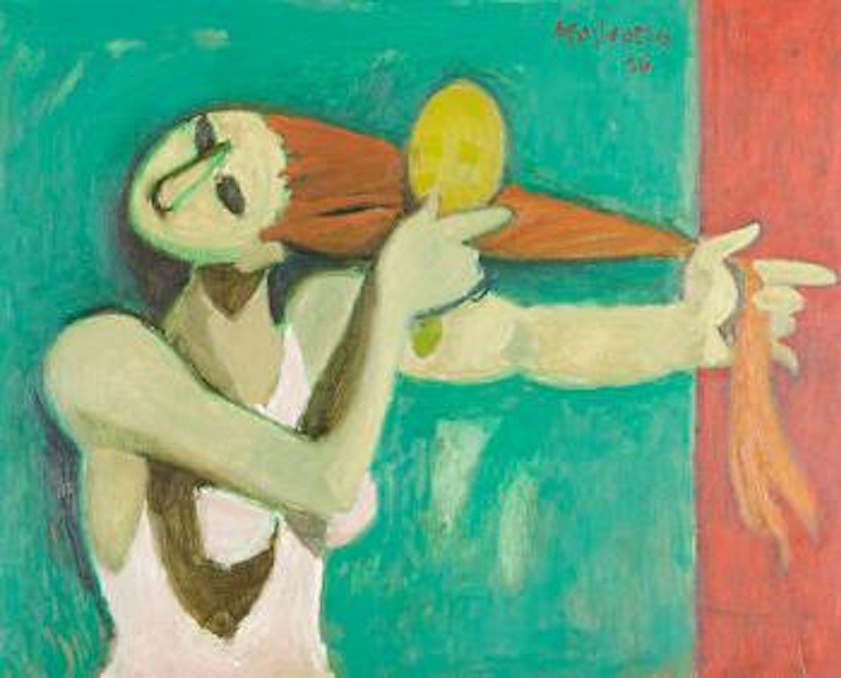 Woman combing her hair by Alberto Morrocco