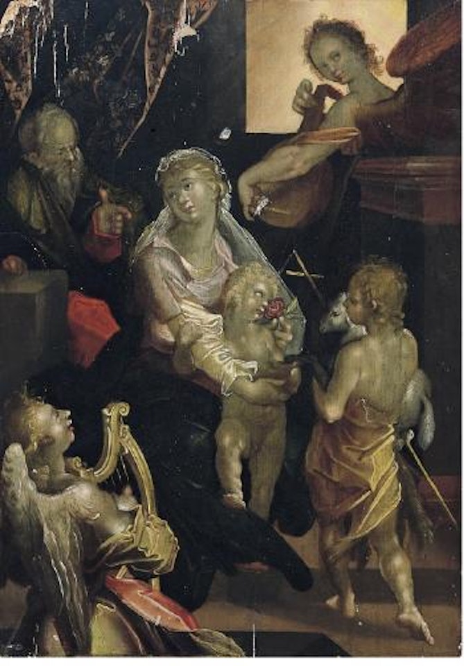 Sacra Famiglia con San Giovannino e Angeli musicanti by Flemish School