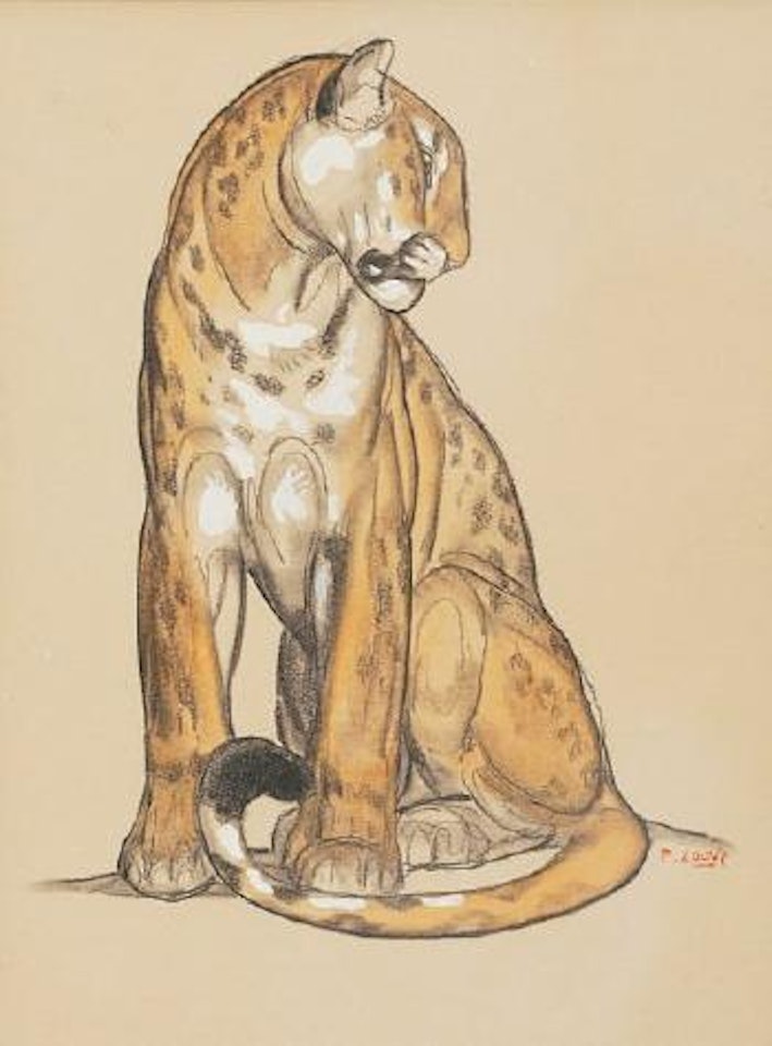 Panthère assise de profil, tête tournée à gauche by Paul Jouve