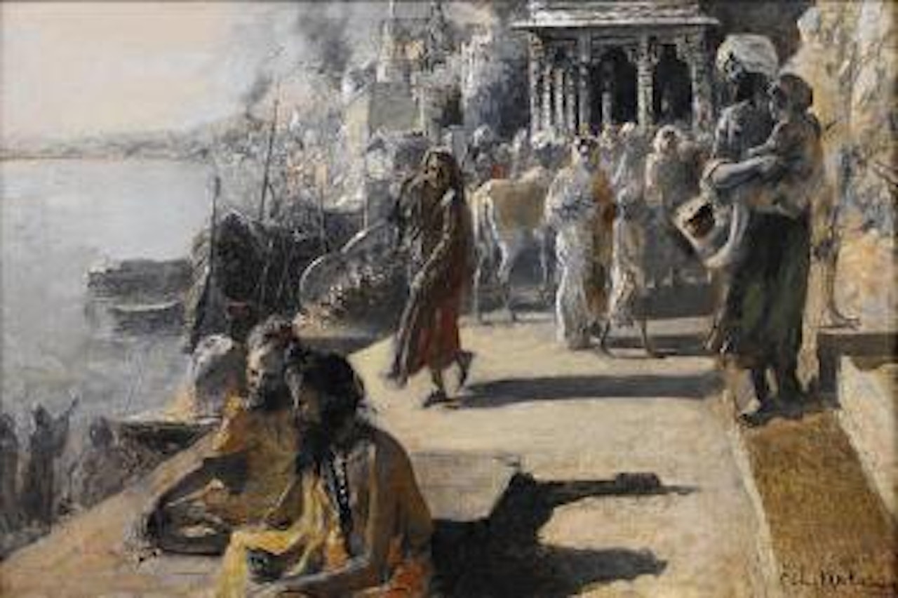 View along the Ghats in Benares, India by Edwin Lord Weeks