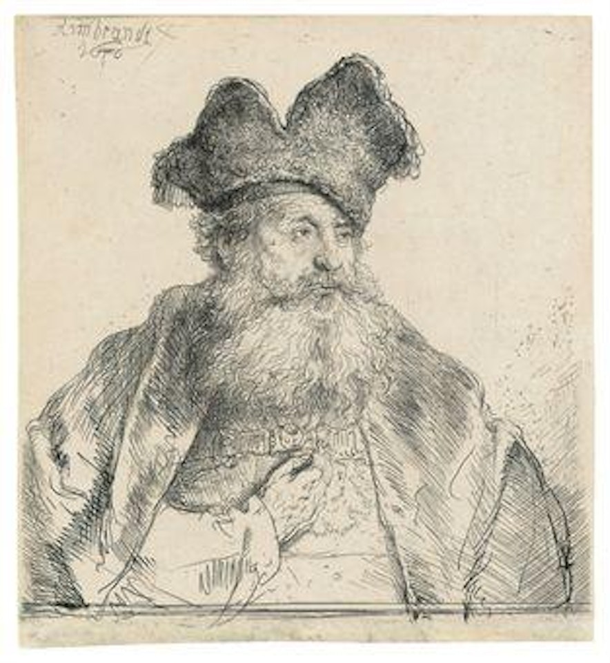 An old Man with a divided Fur Cap (B., Holl. 265; H. 170) by Attributed to Rembrandt Harmensz van Rijn
