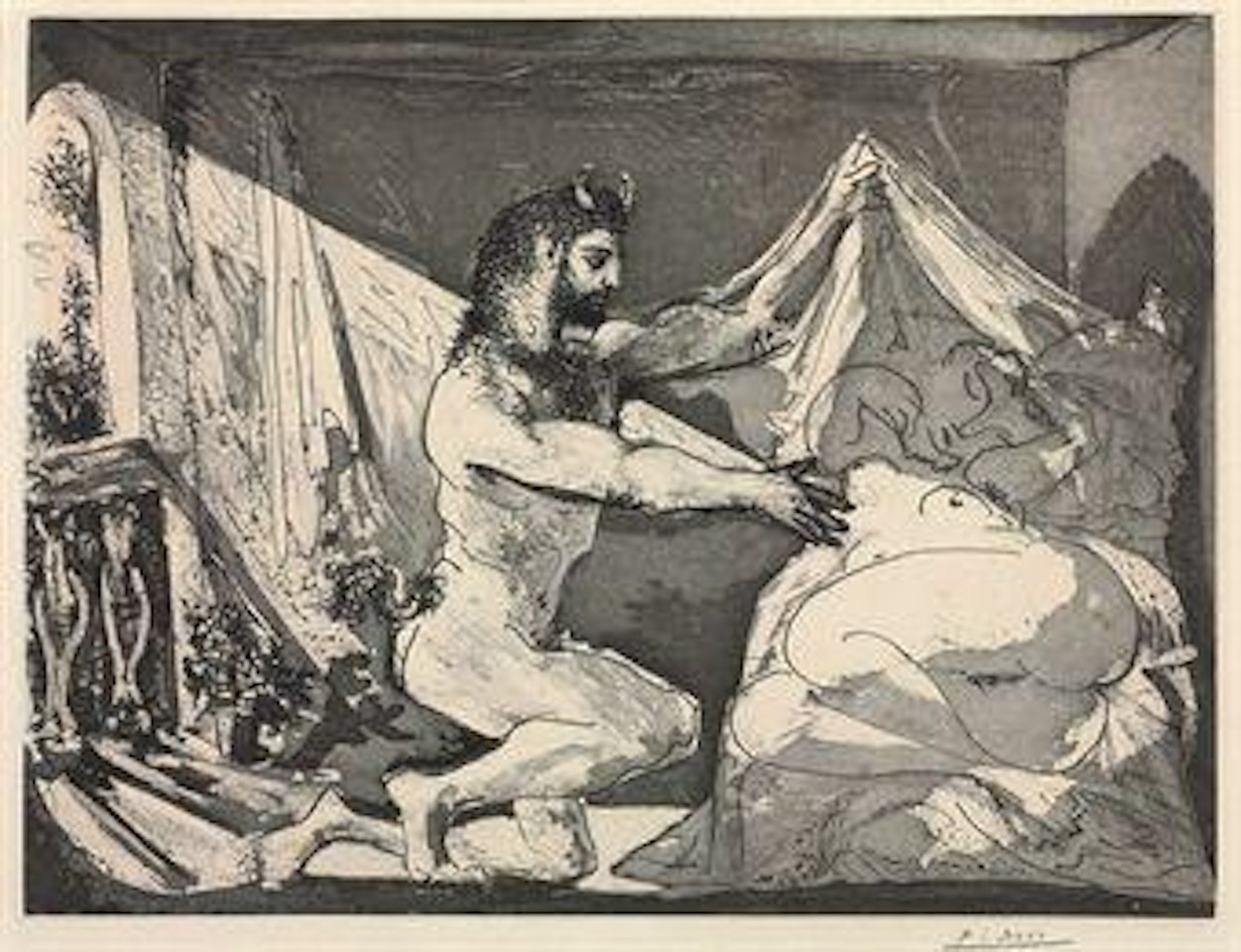 Faune devoilant une Femme, from: La Suite Vollard (B. 230; Ba. 609 VI Bd) by Pablo Picasso