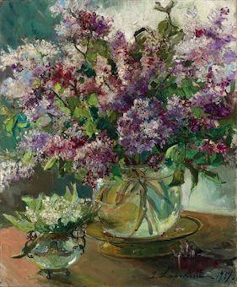 Still life with lilacs by Georgij Aleksandrovic Lapschin