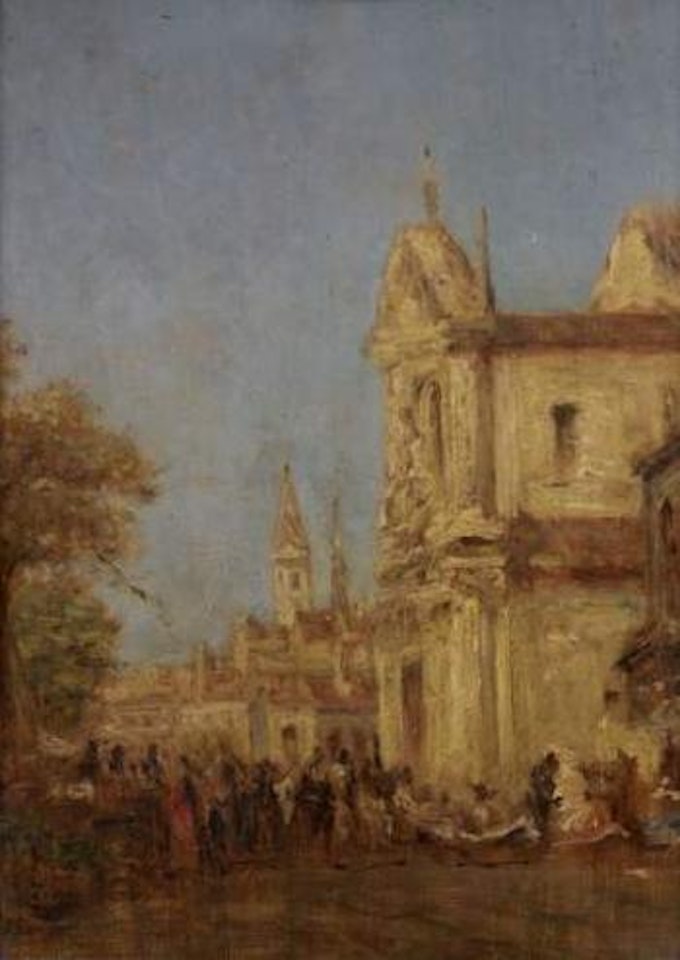 Animation devant une eglise de Venise by Félix Ziem