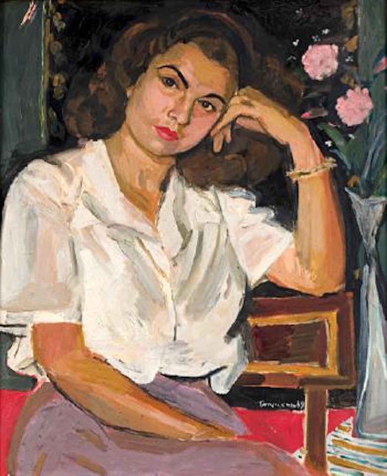 Portrait of Miss N.A. with two roses by Yannis Tsarouchis