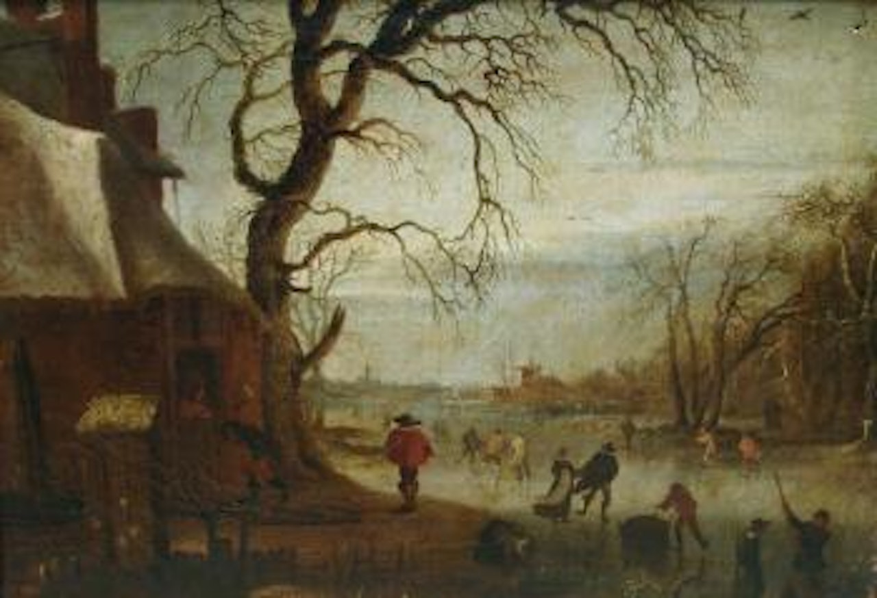 Patineurs sur une rivière gelée by Jan Abrahamsz. Beerstraten