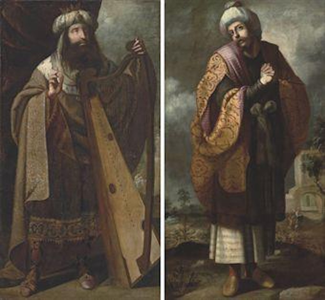 King David, David and Bathsheba beyond; and Zaccheus, Christ and Saint Peter with Zaccheus up a tree beyond by Francisco de Zurbaran