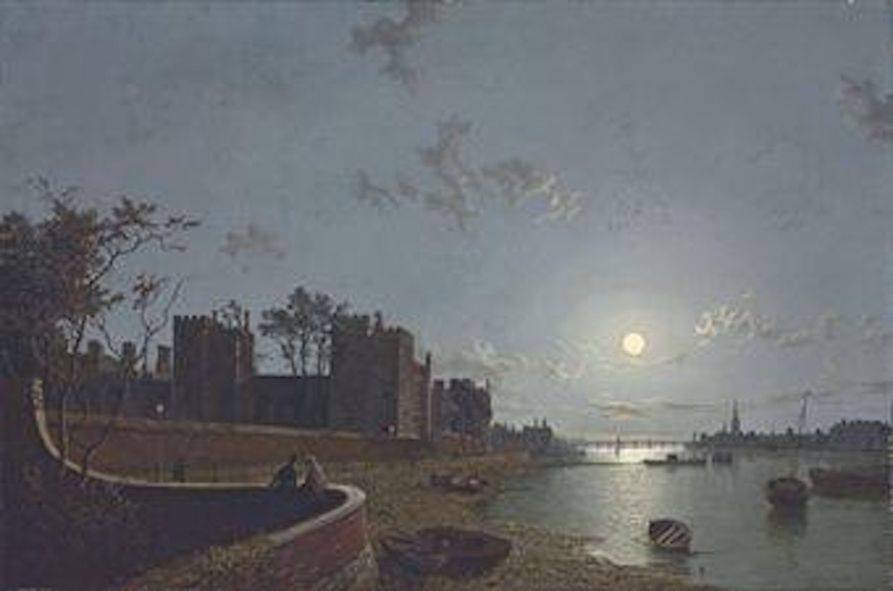 View of the Thames at Lambeth Palace, by moonlight by Henry Pether