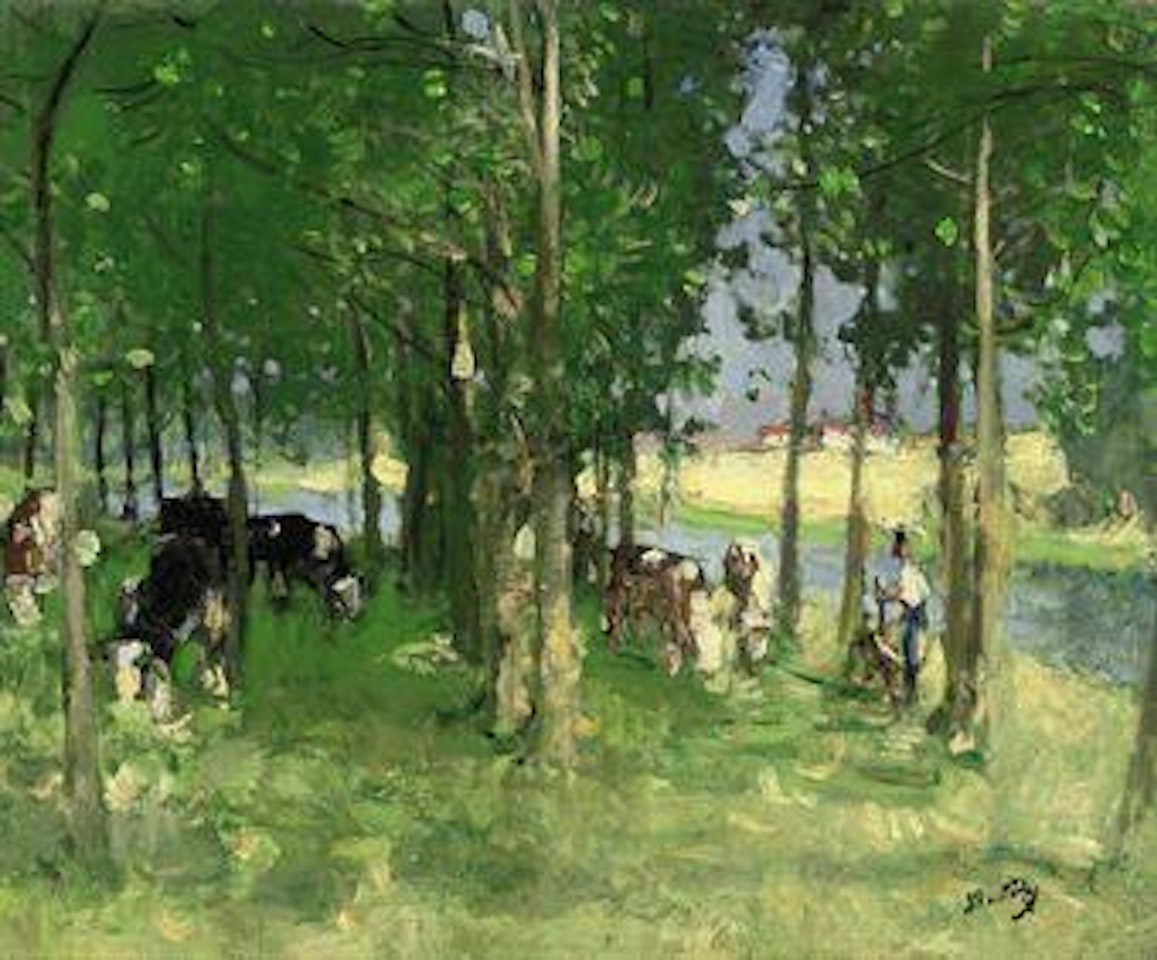 Vaches sous les peupliers by Pierre Eugène Montezin