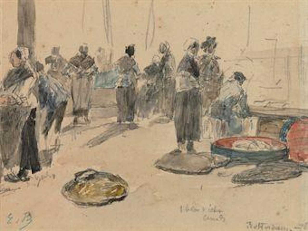 Etude: Le marché au poisson à Rotterdam by Eugène Boudin