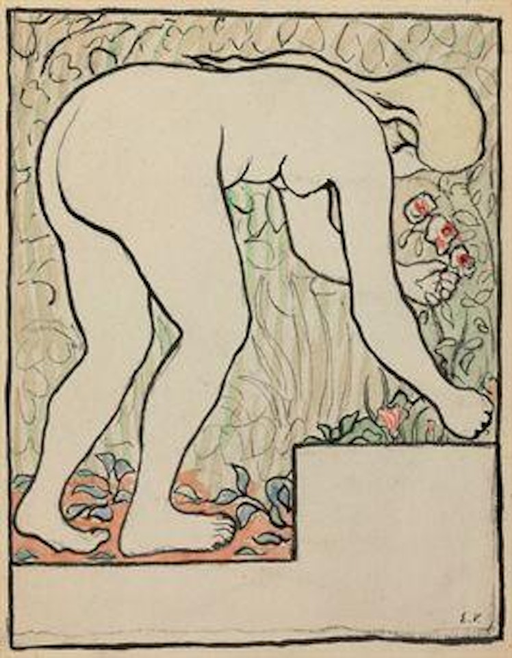 Femme nue, penché sur les fleurs by Édouard Vuillard
