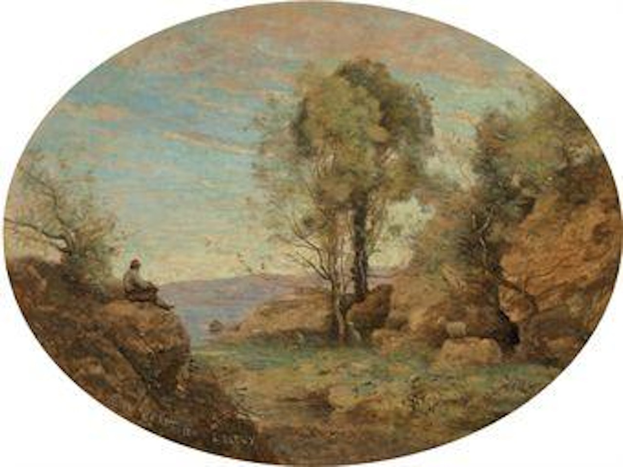 Le pâtre dominant la gorge rocheuse by Jean Baptiste Camille Corot