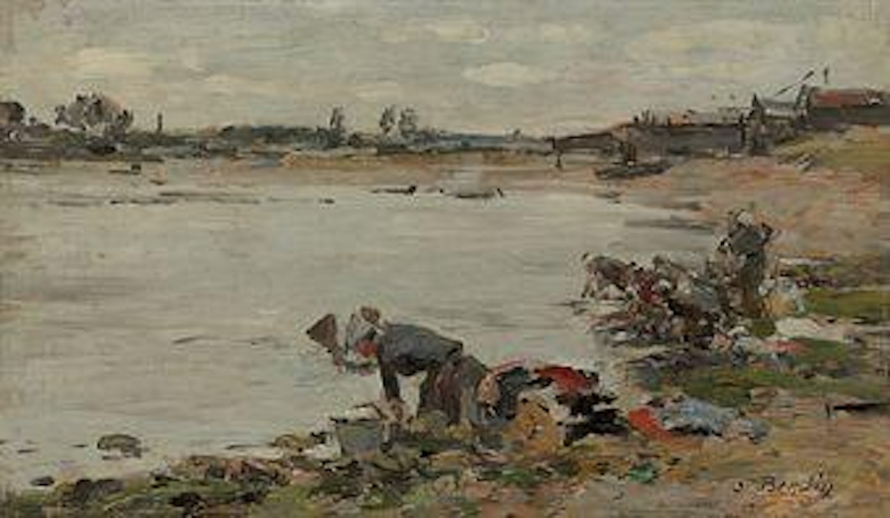 Laveuses au bord de la Touques by Eugène Boudin