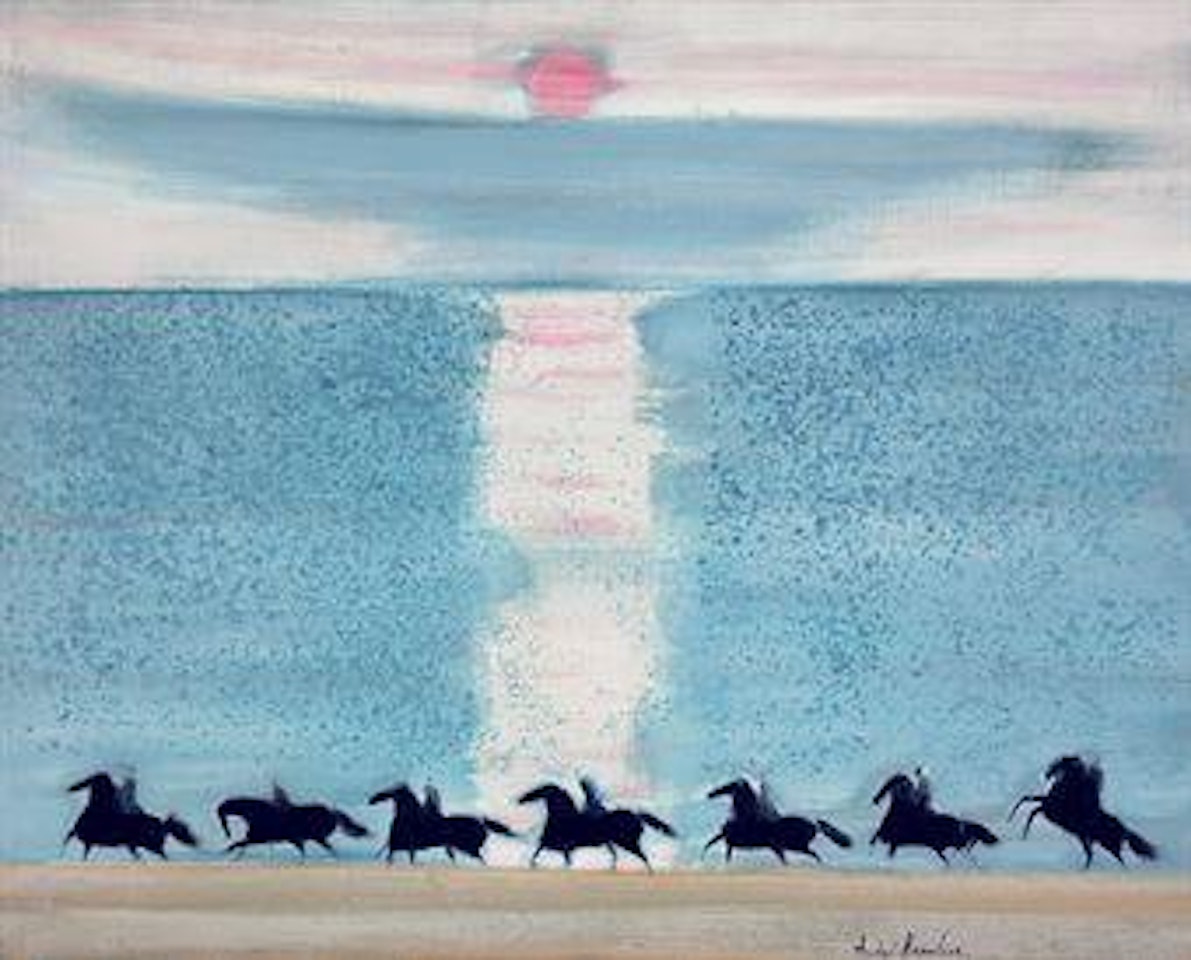 Les cavaliers sur la plage by André Brasilier