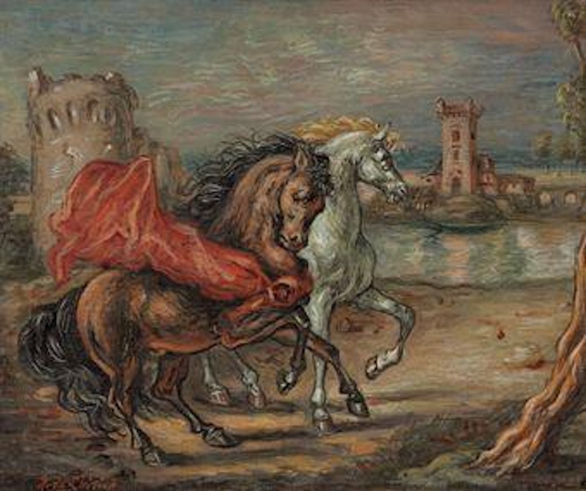 Cavalli presso un lago by Giorgio de Chirico