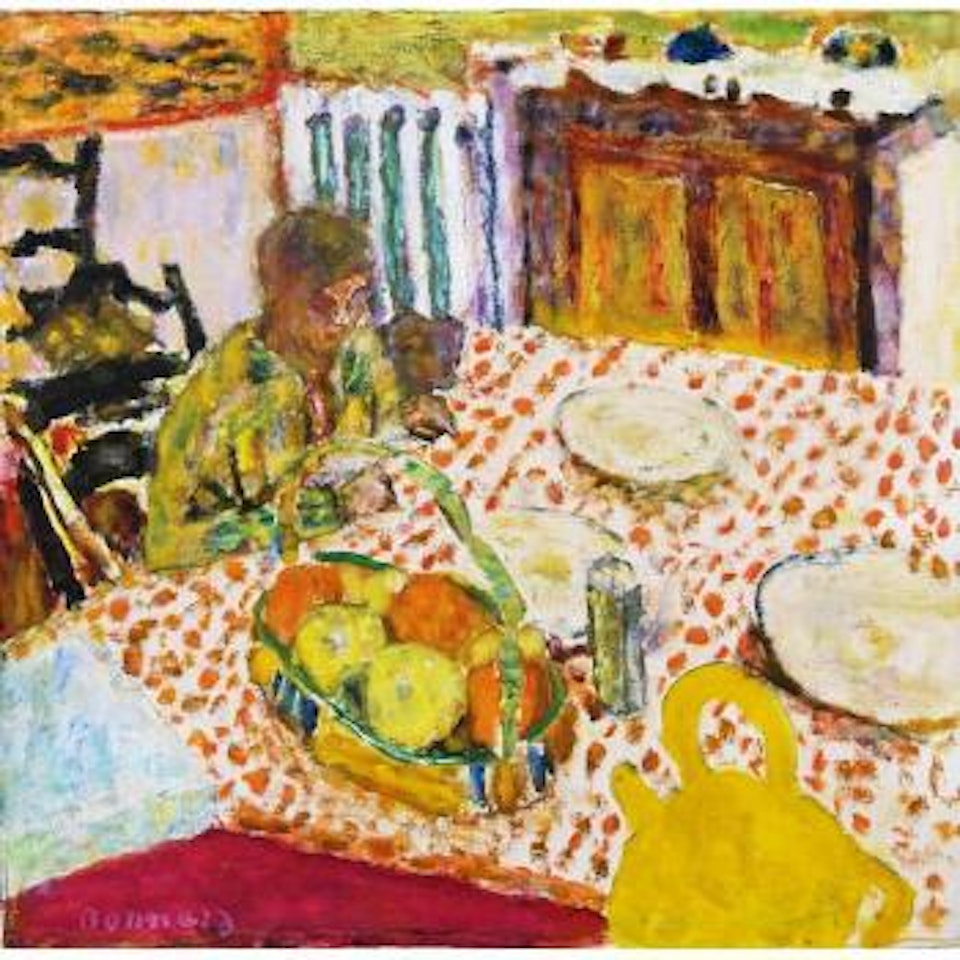 Marthe Et Son Chien Assise Devant Une Table by Pierre Bonnard