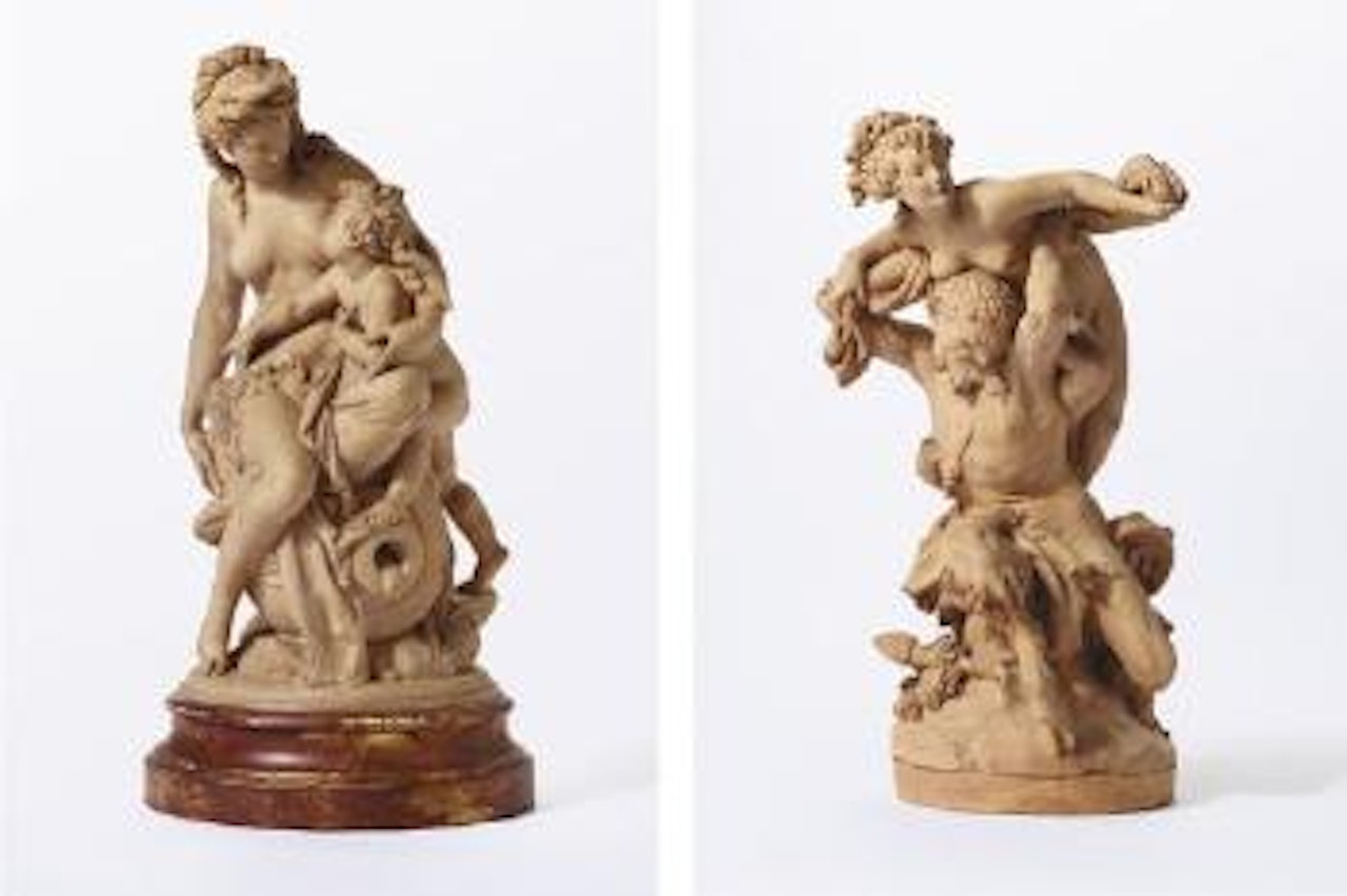 Two works: Psyche and Cupid and Nymph with Satyr by Albert-Ernest Carrier-Belleuse