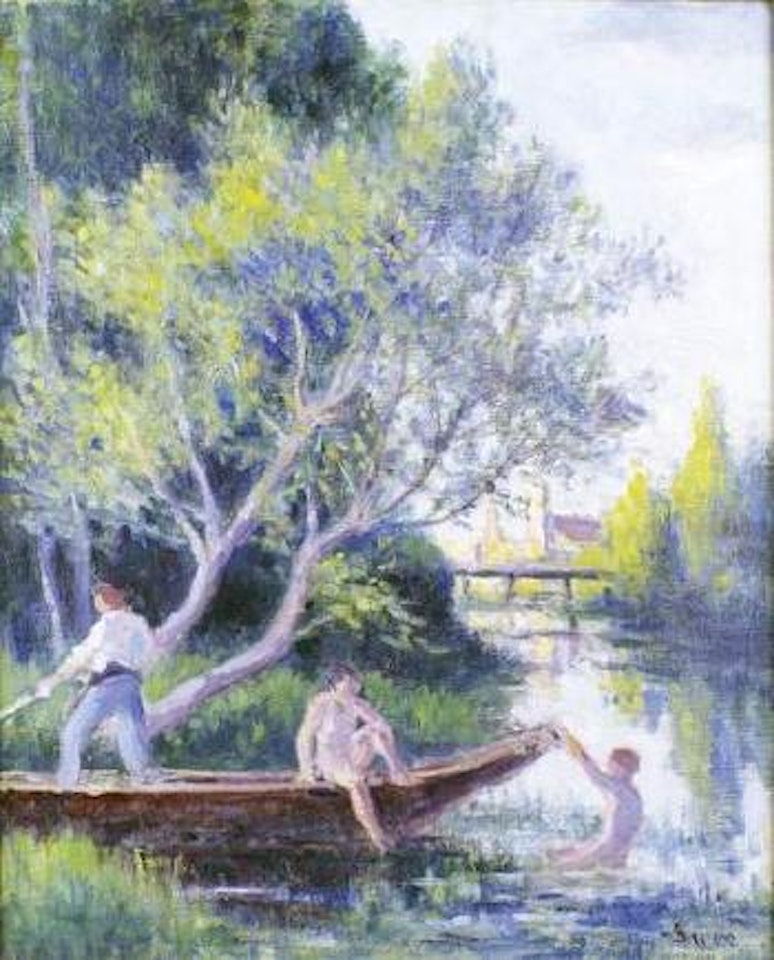 Baignade en barque à Rolleboise by Maximilien Luce