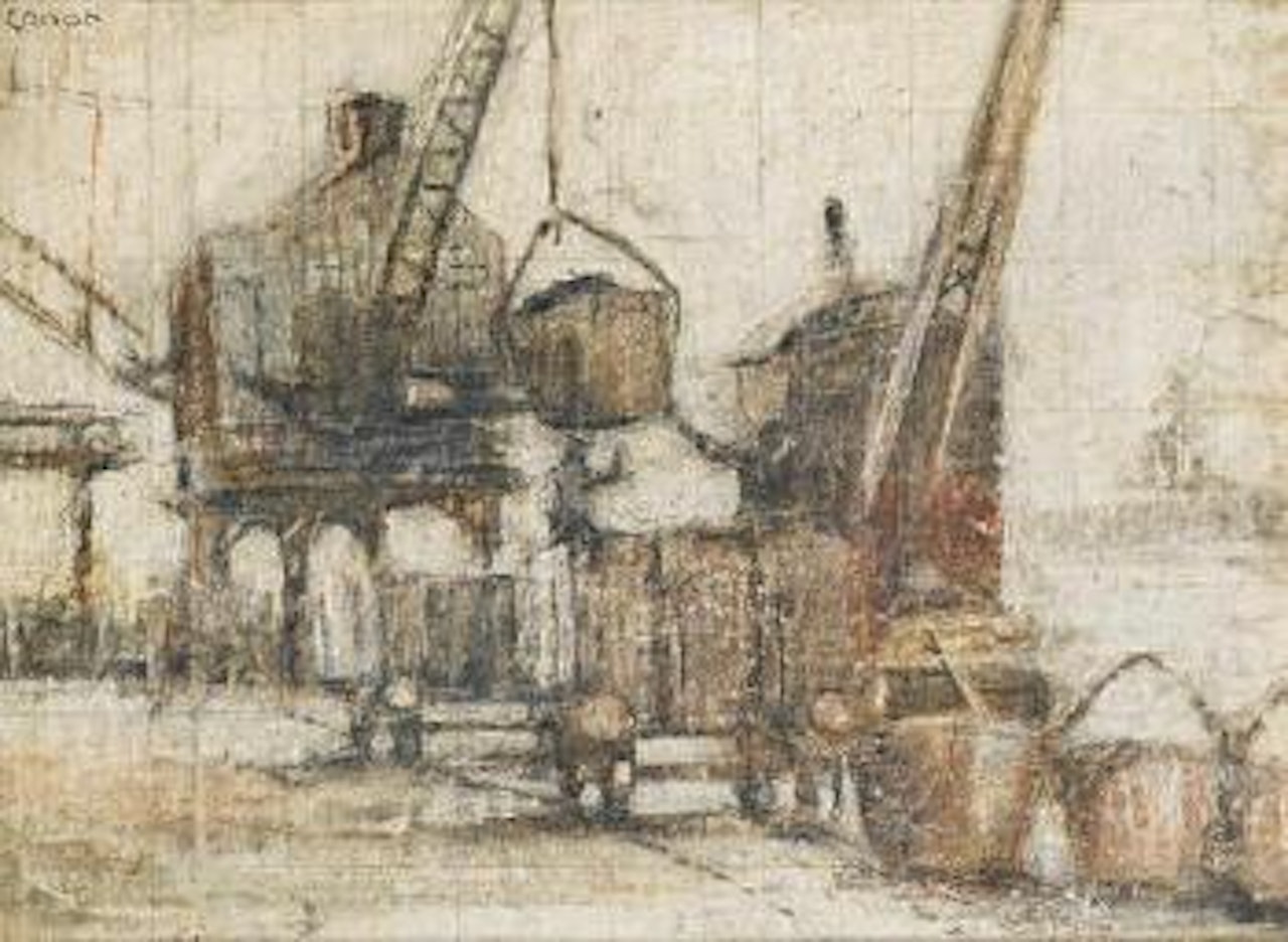 Coal buckets at quay-side, Belfast by William Conor