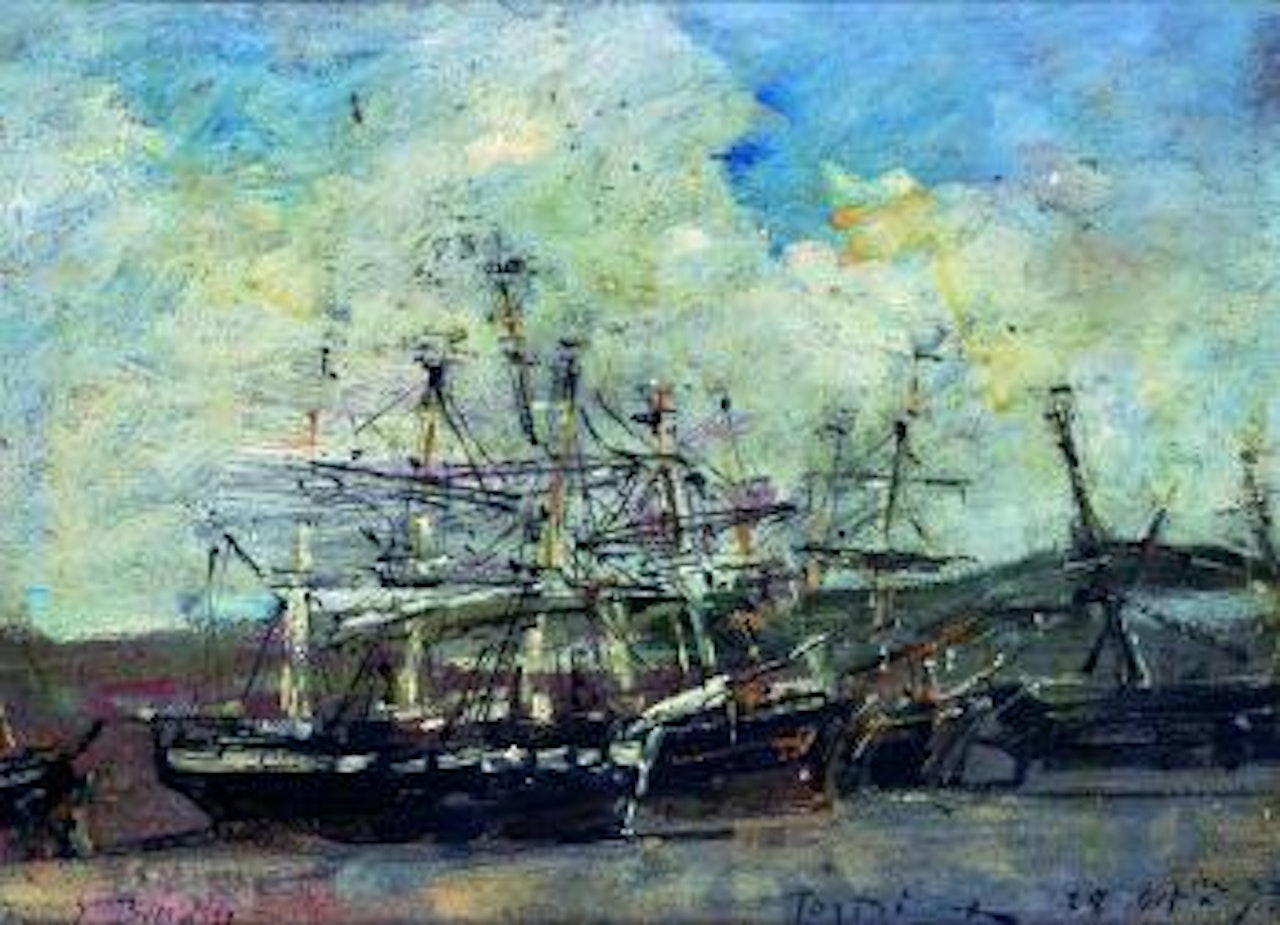Portrieux. Le port a maree basse by Eugène Boudin