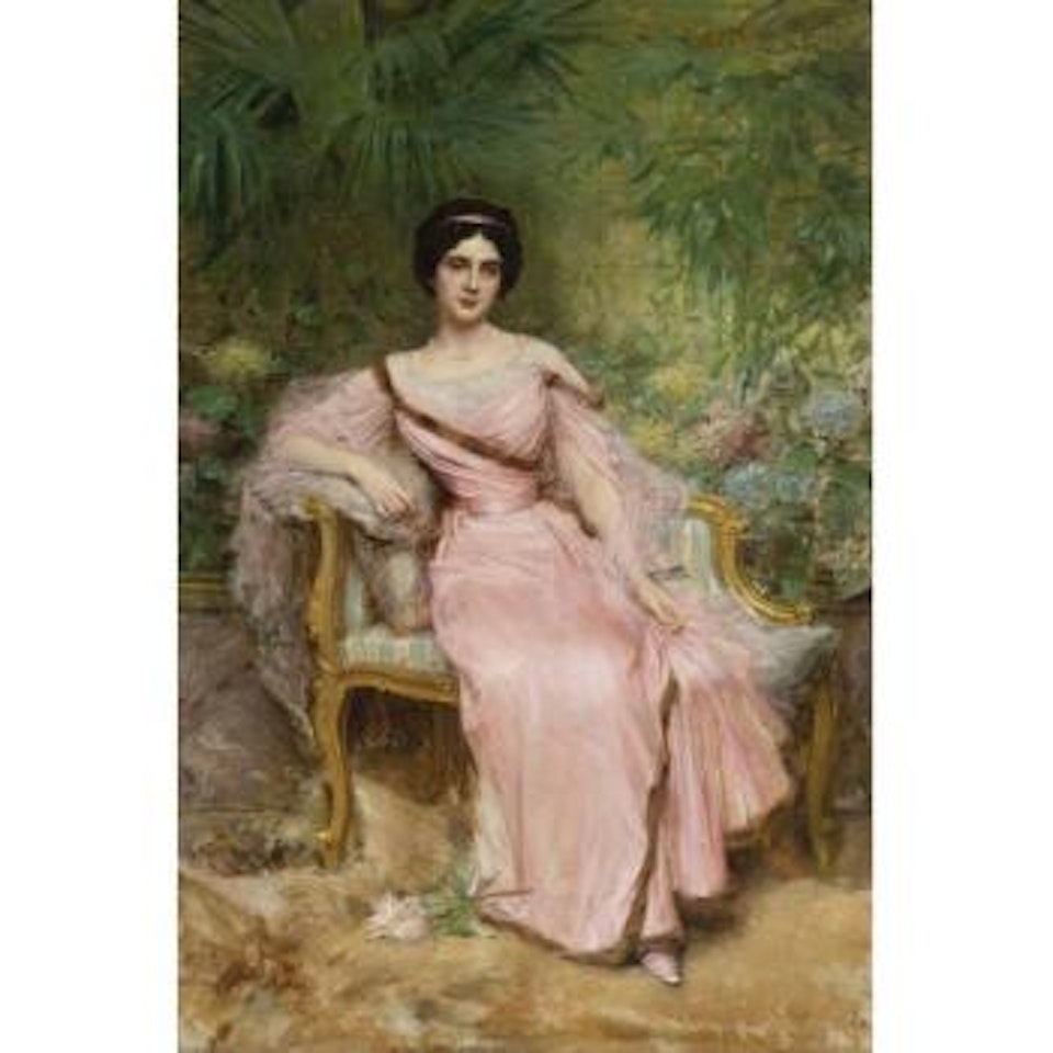 Portrait Of Suzanne Hudelo, Née Armand, Sitting In A Greenhouse by Leon Comerre