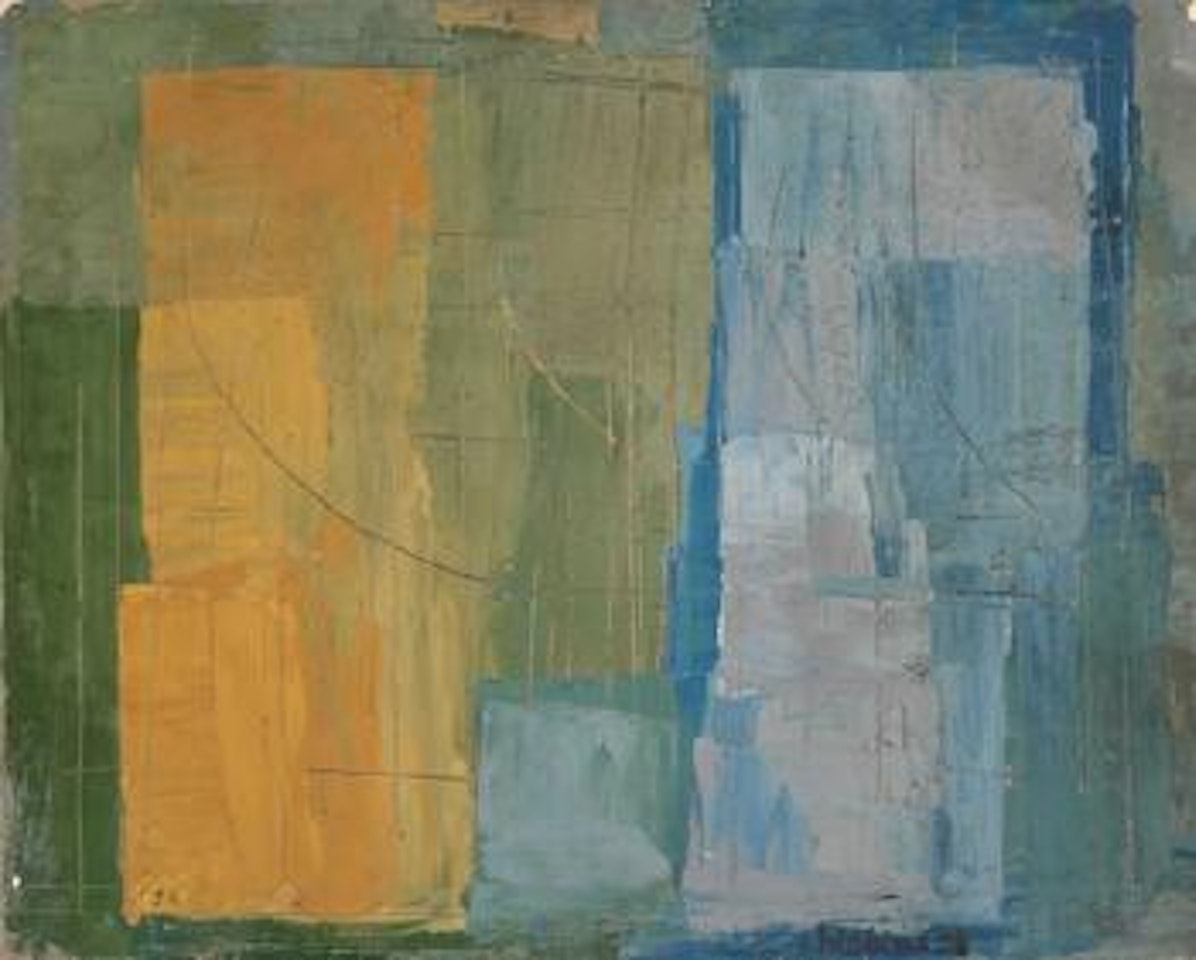 Due forme ocra e azzurro by Alfredo Chighine
