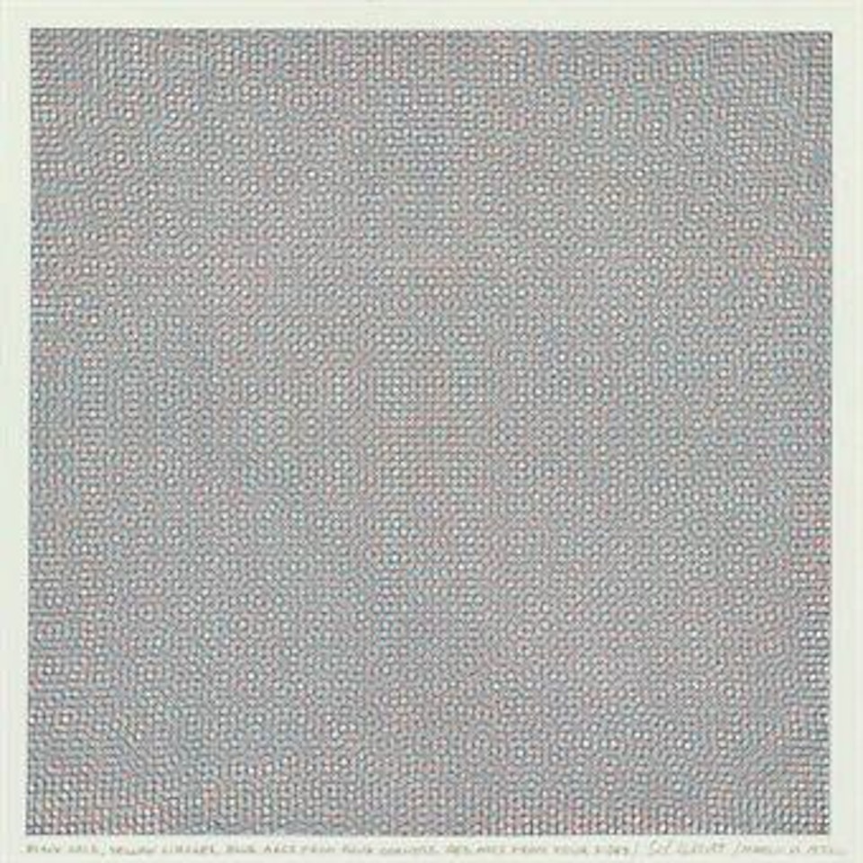 Black Grid, Yellow Circles, Blue Arcs from Four Corners, Red Arcs from Four Sides by Sol LeWitt