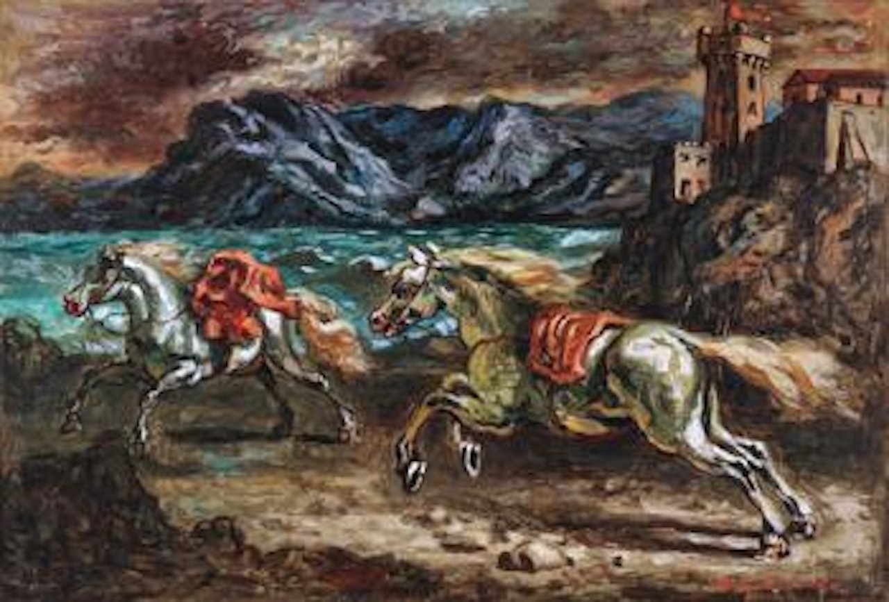 Due cavalli, presso un mare procelloso, e sotto un castello by Giorgio de Chirico