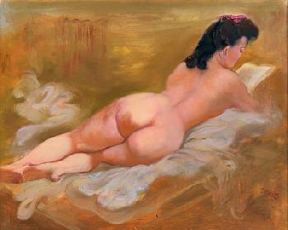 Reclining reading nude by George Grosz