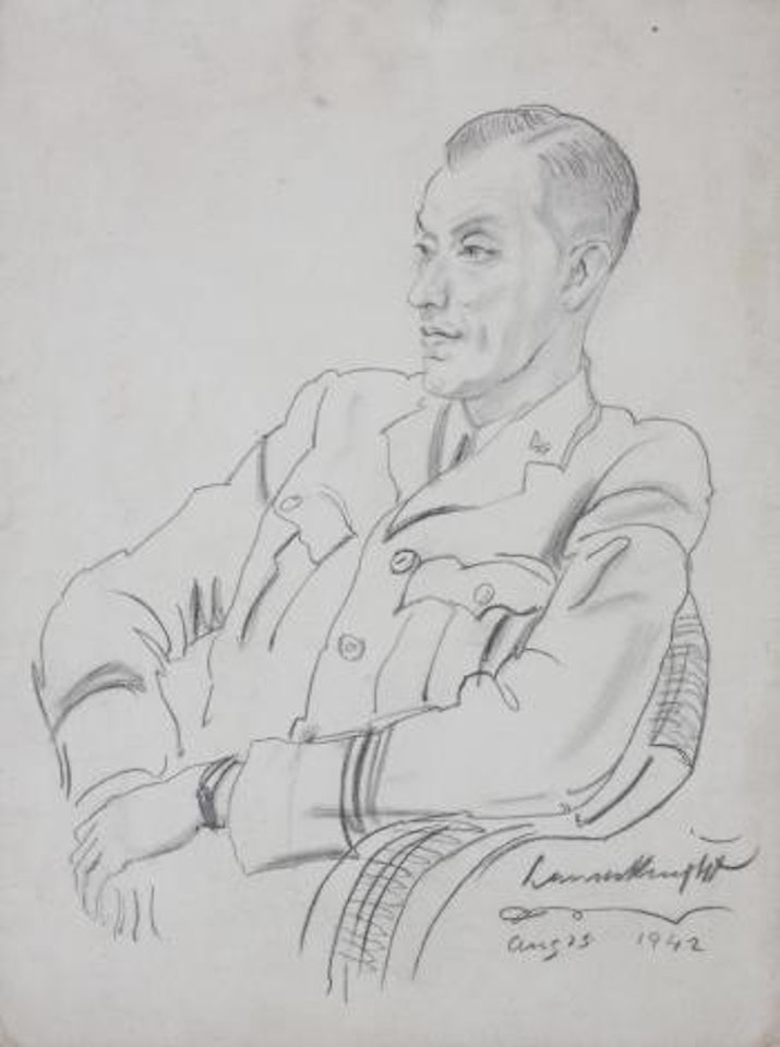 Portrait of an army officer, seated, half length by Laura Knight