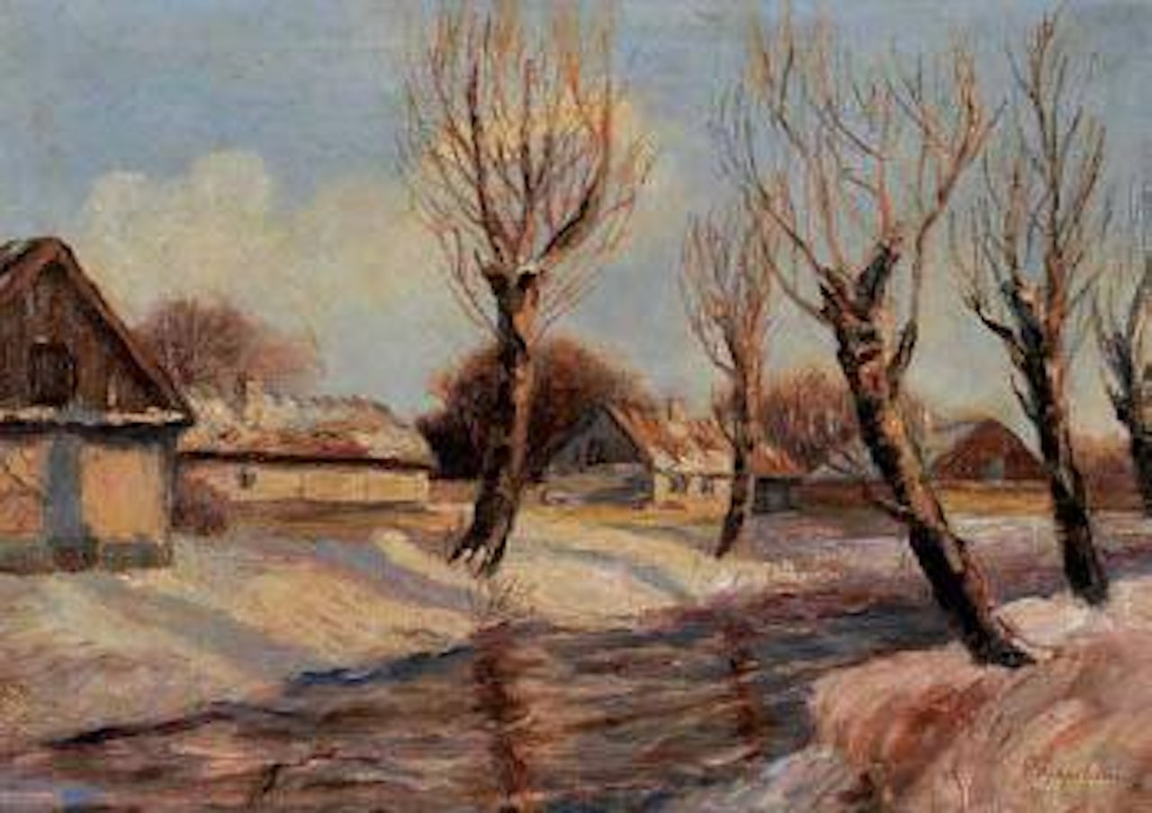 Village russe sous la neige by Georgij Aleksandrovic Lapschin