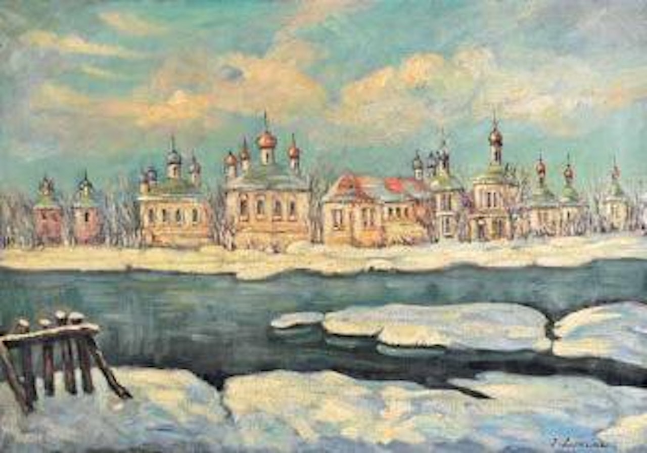 Ville russe sous la neige by Georgij Aleksandrovic Lapschin