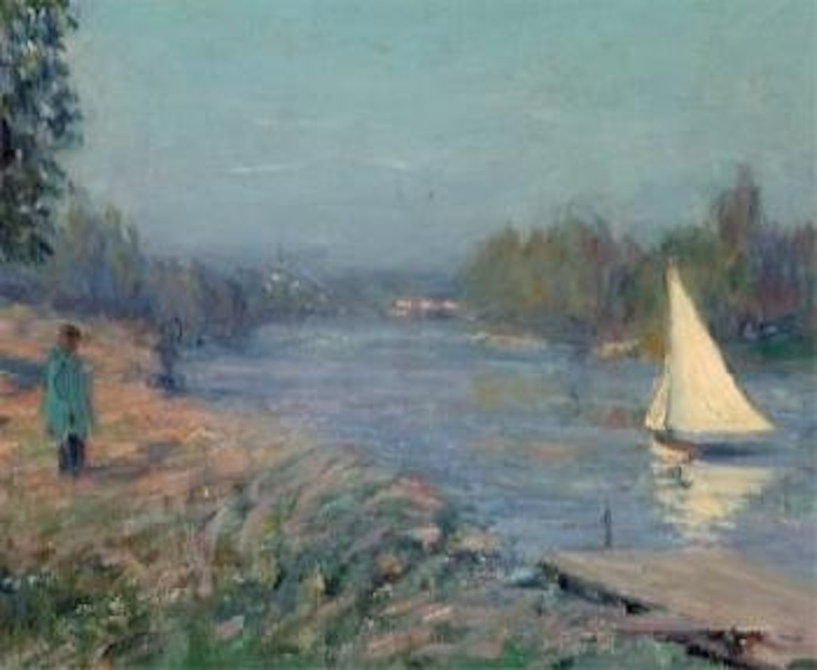Paysage au voilier sur une rivière by Gustave Loiseau