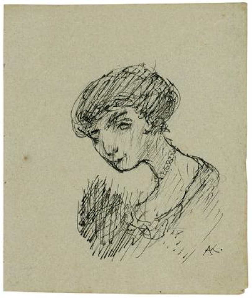 Frau mit Kette im Halbprofil by Alfred Kubin