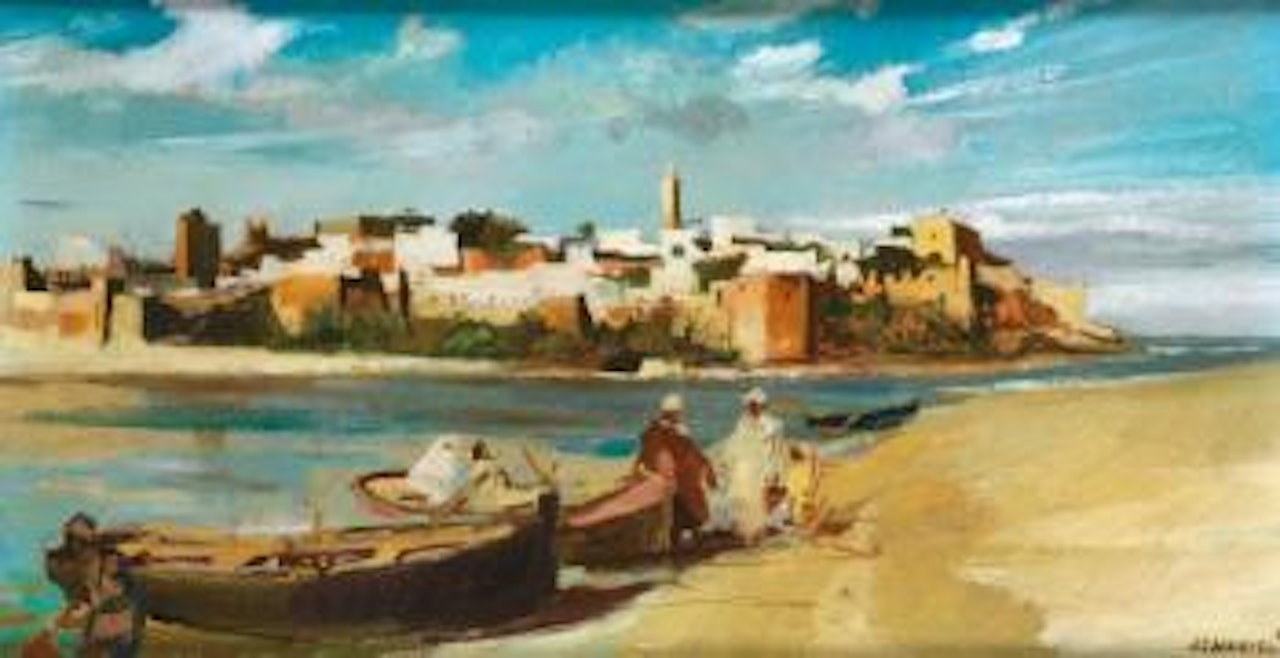Barques sur le bou-regreg devant les oudaias by Jean Gaston Mantel