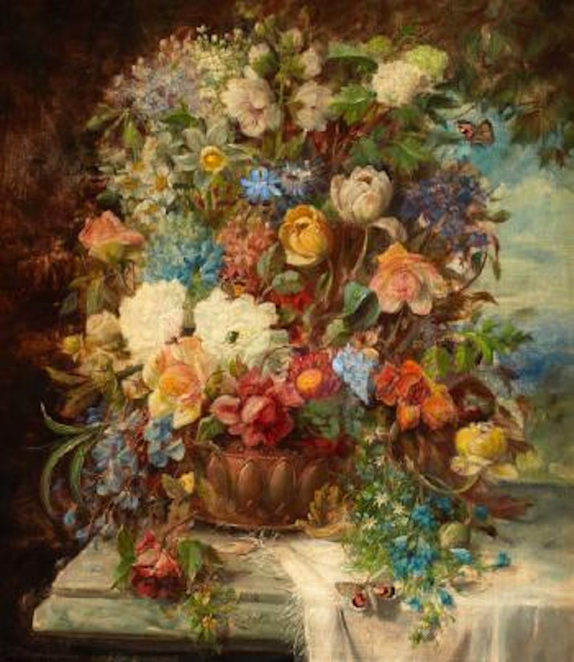 Summer flowers on a ledge by Hans Zatzka