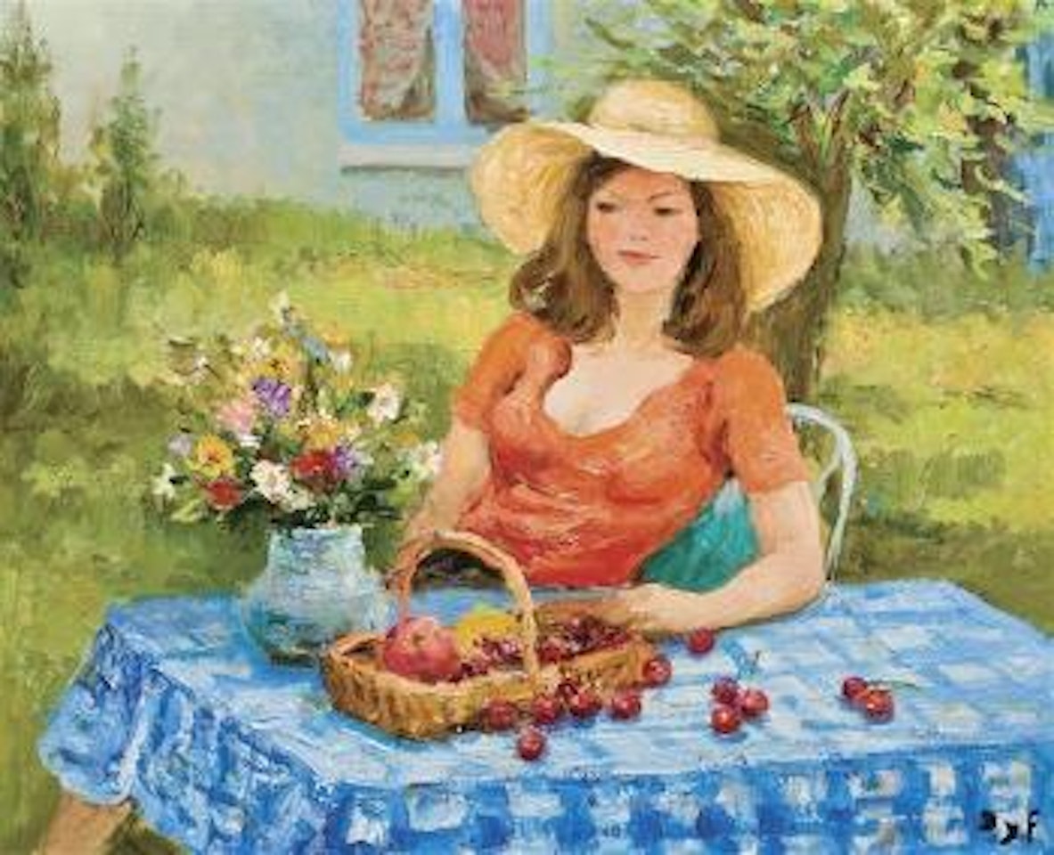 Young girl with straw hat by Marcel Dyf