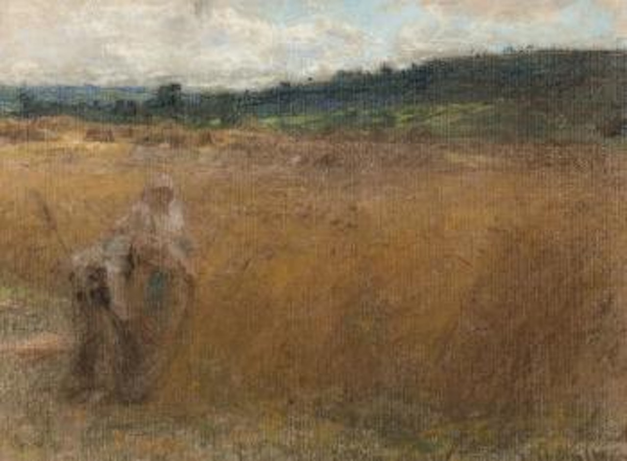 Landscape with peasants by Léon Augustin Lhermitte