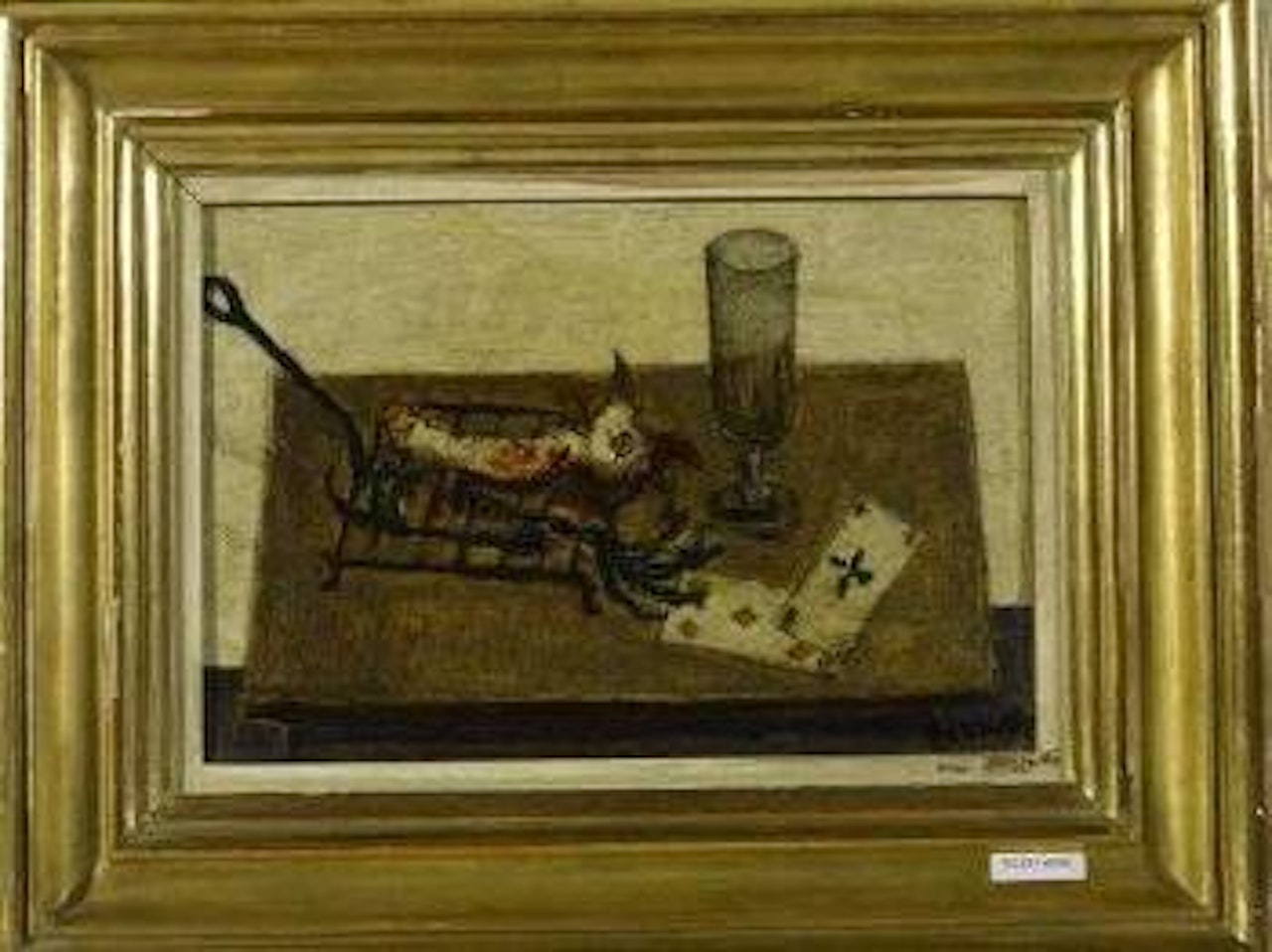 Stillleben mit Spielkarten, Glas und totem Vogel by Claude Venard