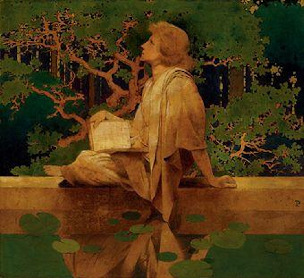 Youth by Reflecting Pool by Maxfield Parrish