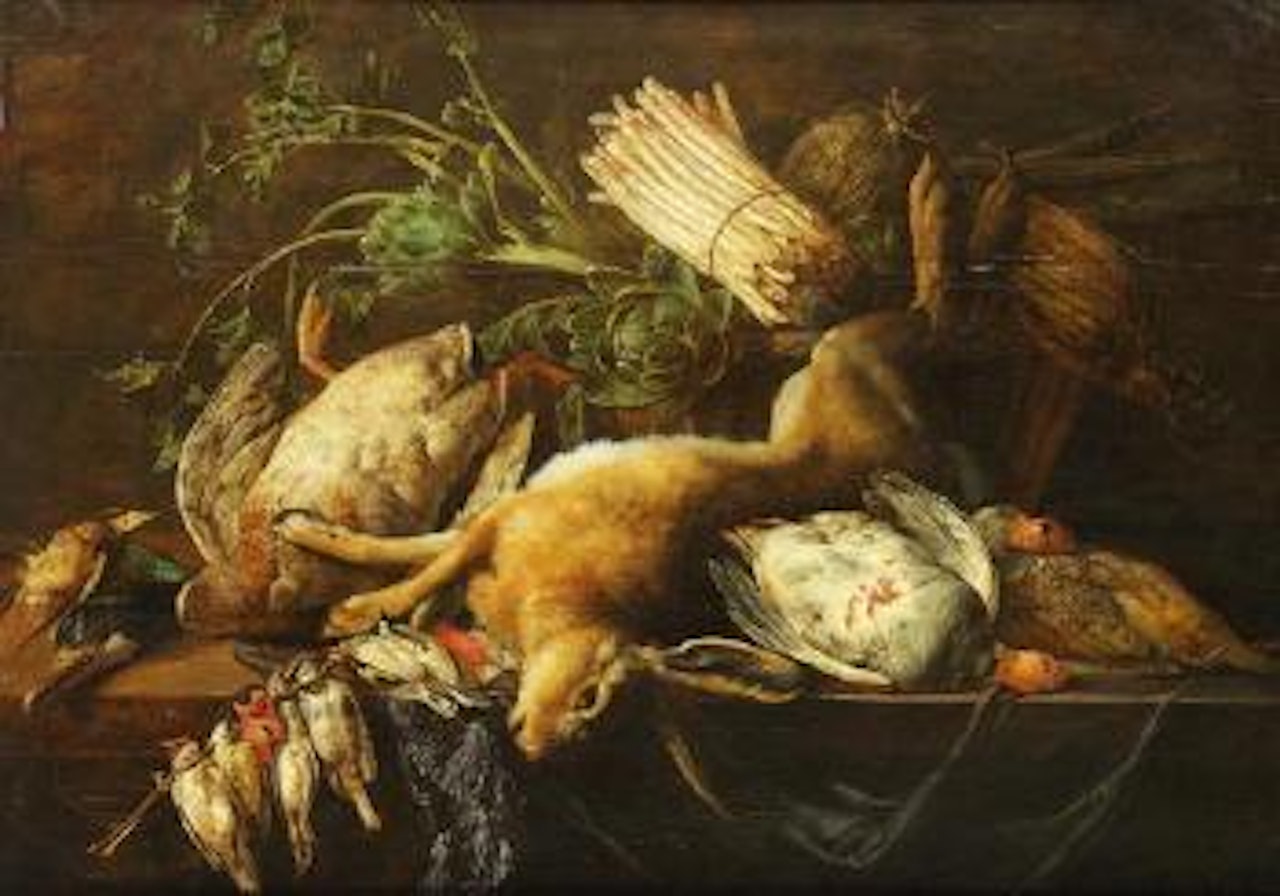 Kuchenstilleben mit erlegtem Wild und Gemuse by Adriaen van Utrecht