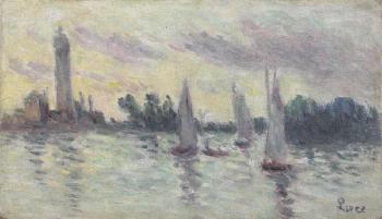 Trois voiliers devant le phare by Maximilien Luce