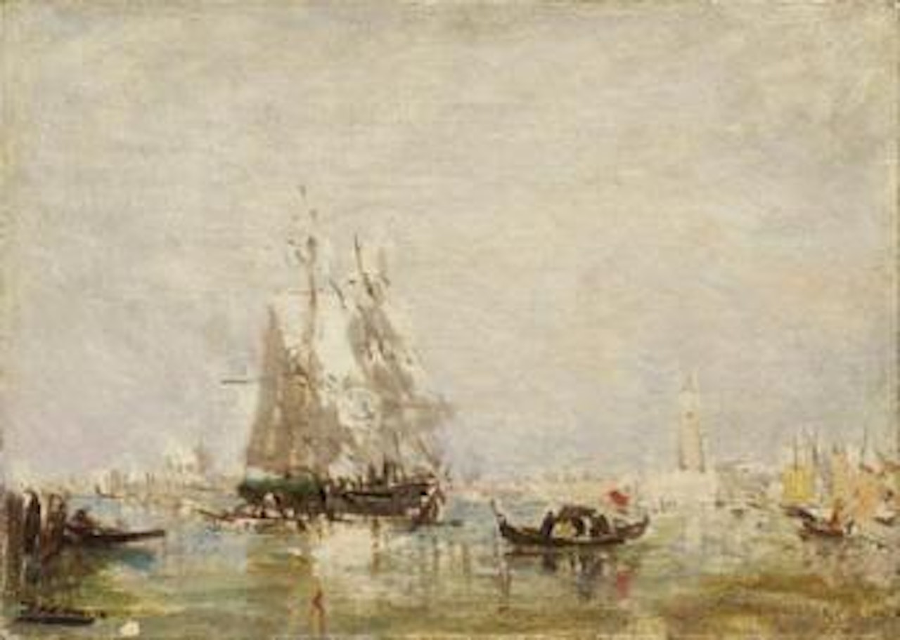 Frégate et gondoles, bassin by Félix Ziem
