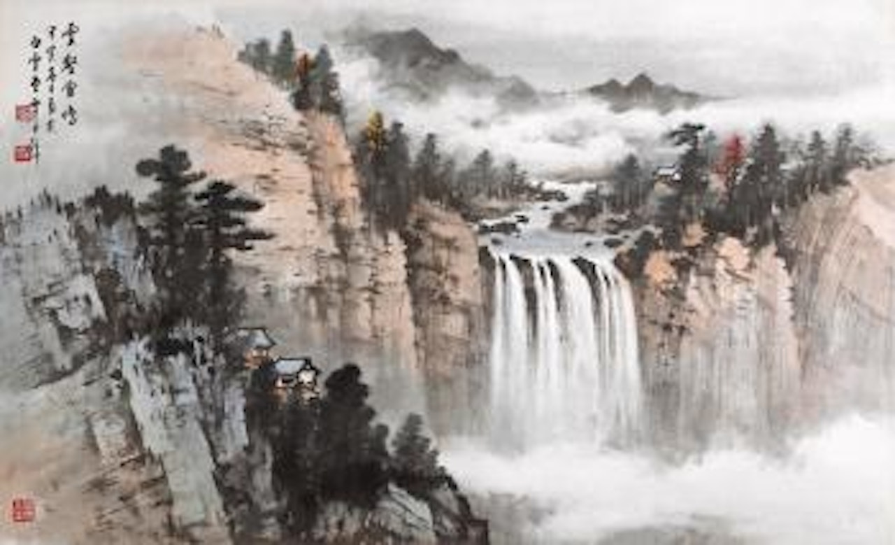 Cloudy cliffs and thundering waterfalls by Huang Junbi