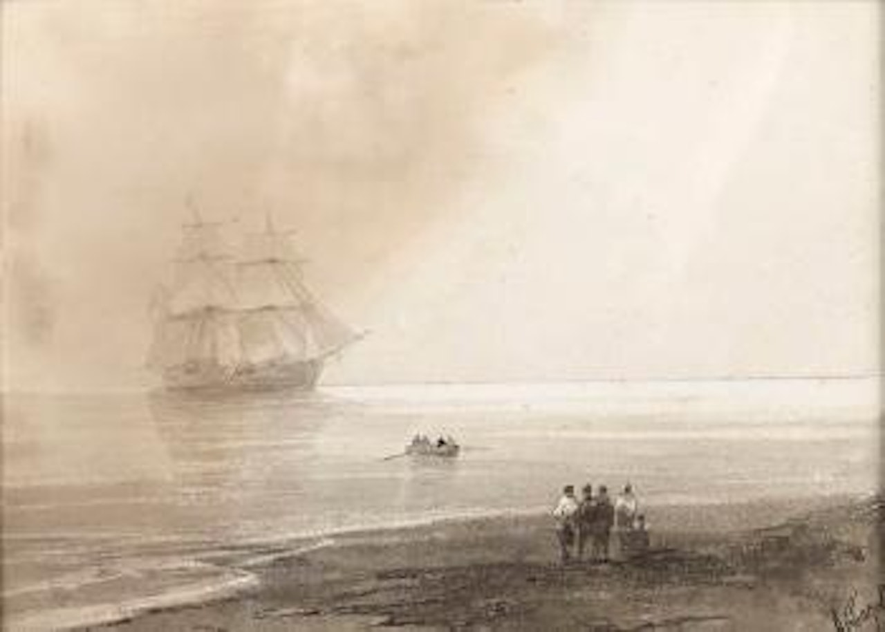 A brig anchored offshore by Ivan Konstantinovich Aivazovsky