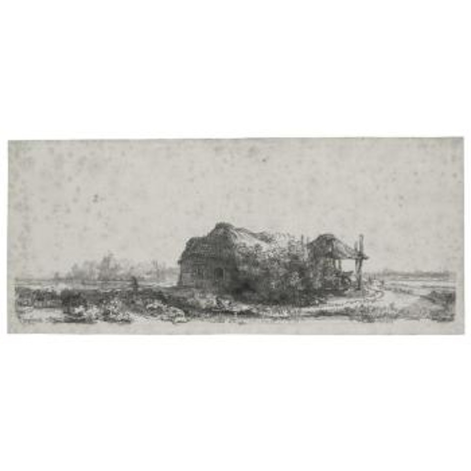 Landscape With A Cottage And Haybarn: Oblong (B., Holl. 225; H. 177; Bb. 41-A) by Attributed to Rembrandt Harmensz van Rijn
