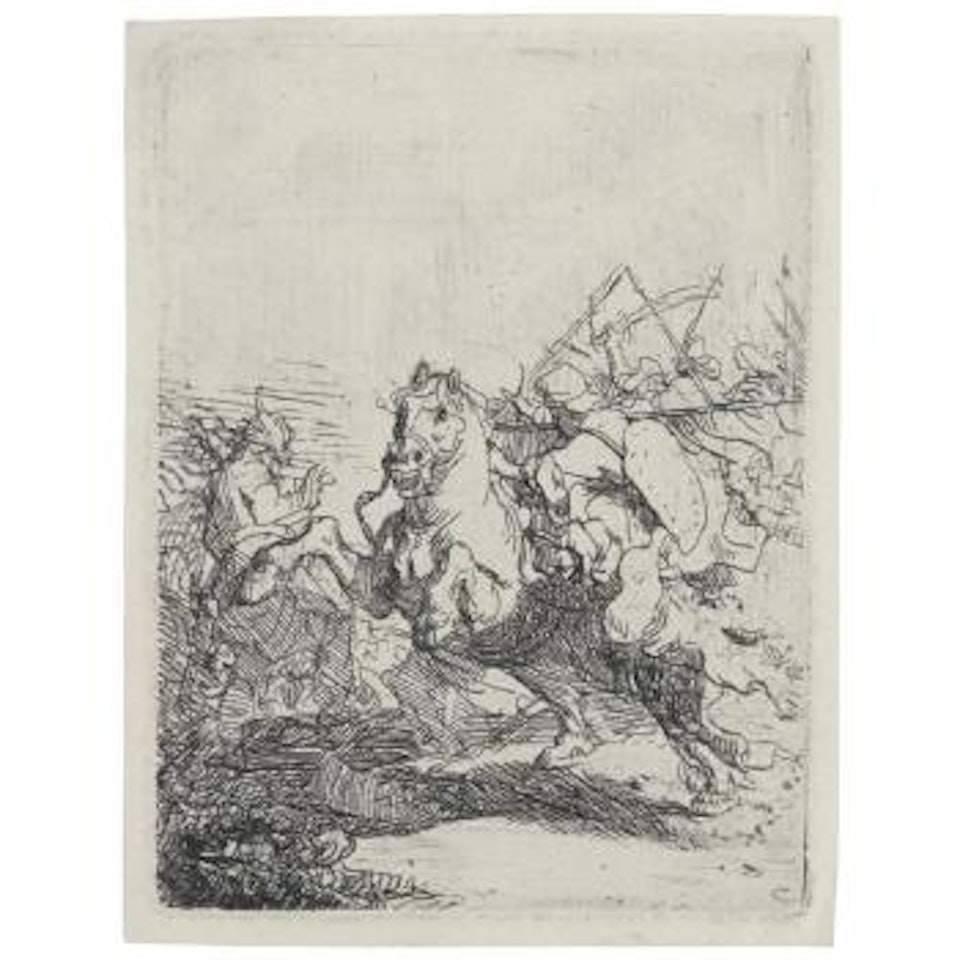 A Cavalry Fight (B., Holl. 117; H. 100; Bb. 32-7) by Attributed to Rembrandt Harmensz van Rijn