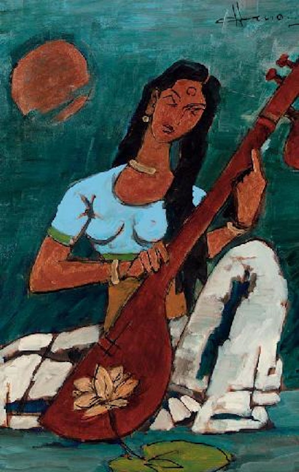 Woman Playing Veena by M.F. Husain