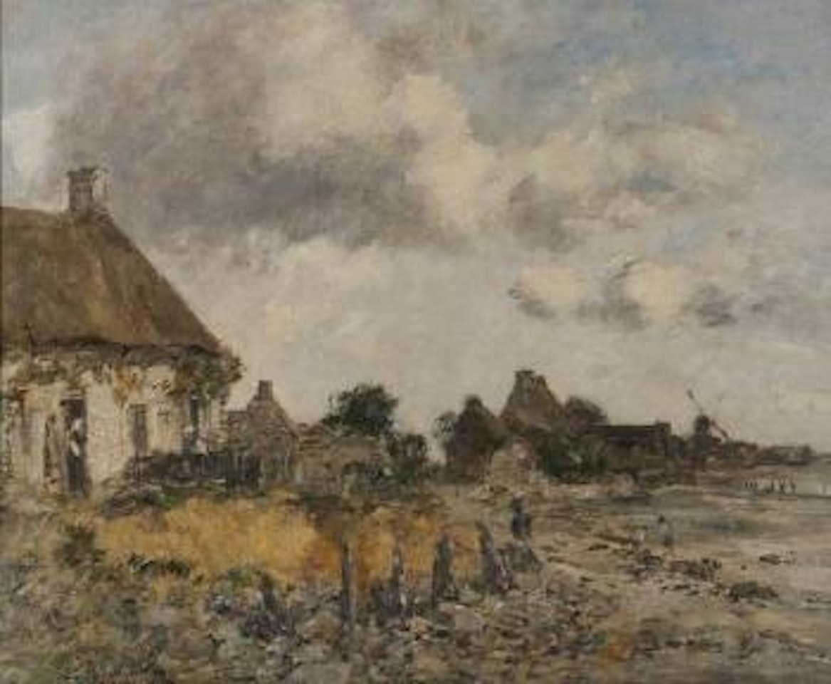 Au cul de loup, maisons de pêcheurs à Saint-Vaast-la-Hougue by Eugène Boudin