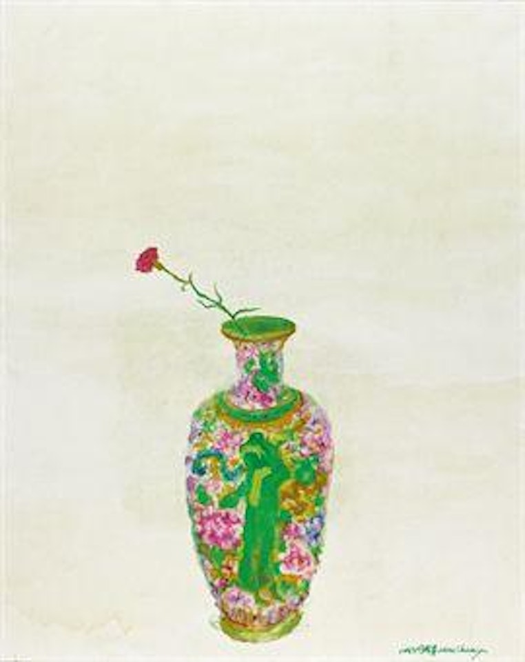Vase with Green Dog Decoration by Zhou Chunya